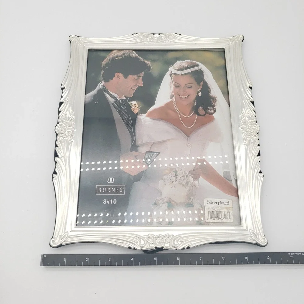 Ornate Silver Plated 8x10 Picture Frame Floral Scalloped Victorian Wedding Decor